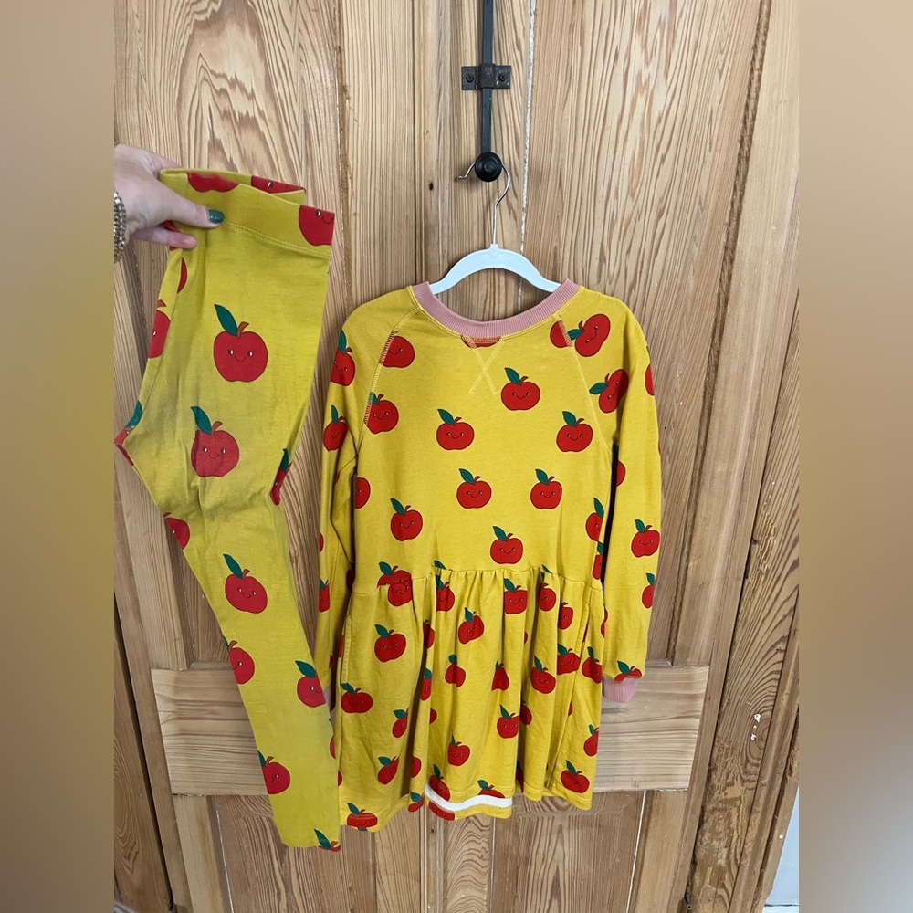 Mini Boden Yellow Dress with Red Apple Print